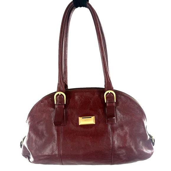 Latico Leathers Handbags - Latico Leathers Burgundy Leather Dome Shoulder Bag Gold Hardware Satchel Red